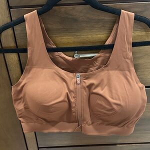 Seamless Zip-Front Sports Bra - Brown
